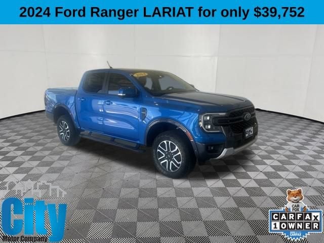 2024 Ford Ranger LARIAT in Blue — front three-quarter view
