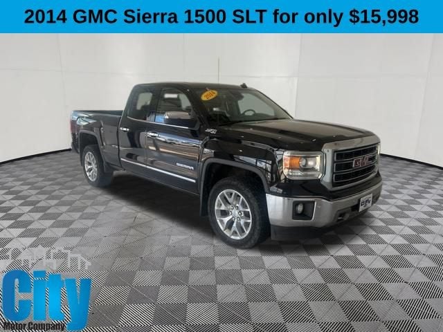 2014 GMC Sierra 1500 SLT in Onyx Black — front three-quarter view
