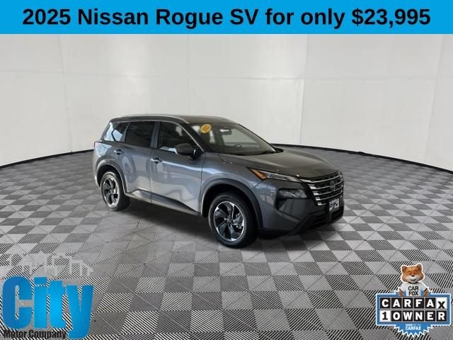 2025 Nissan Rogue SV in Gray — front three-quarter view