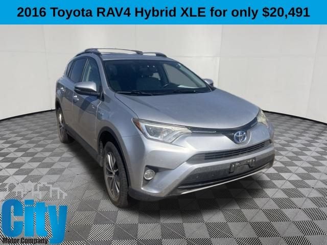 2016 Toyota RAV4 Hybrid XLE in Silver — front three-quarter view
